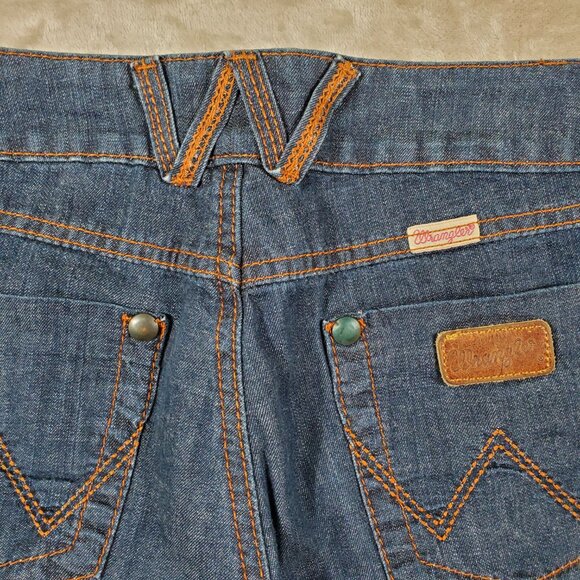 Wrangler Premium Patch Jeans Womens Low Rise Wide Leg Dark Wash Tall L36 - Picture 13 of 14